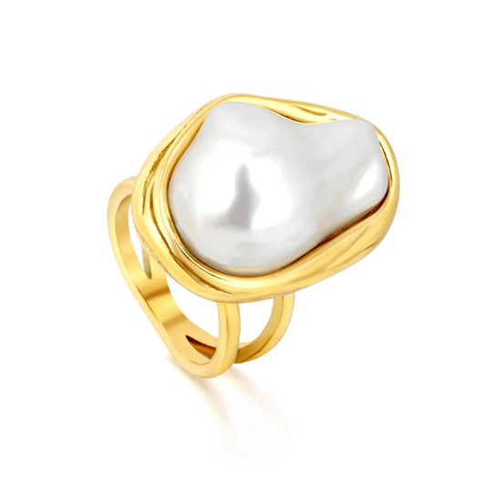 Factory 304L Steel Statement Pearl Ring Hypoallergenic Double Band 10.6g Size 6-8