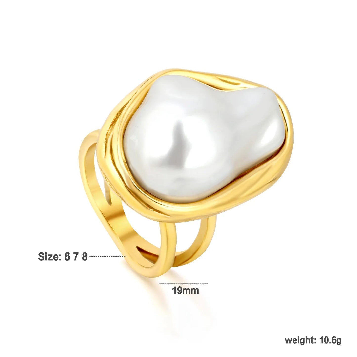 Factory 304L Steel Statement Pearl Ring Hypoallergenic Double Band 10.6g Size 6-8