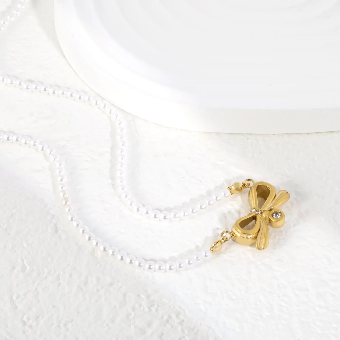 Factory 45+5cm French Retro Pearl Bowknot Stainless Steel Chain