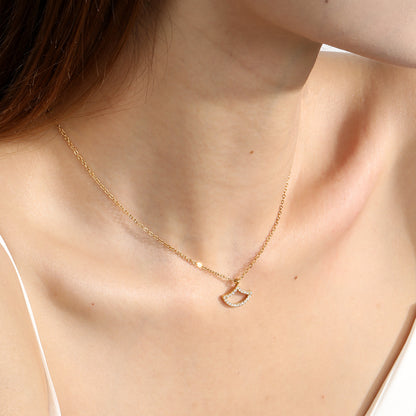 Waterproof 304L Steel 1.2mm Width Chain Art Deco Fan Pave Choker Necklaces