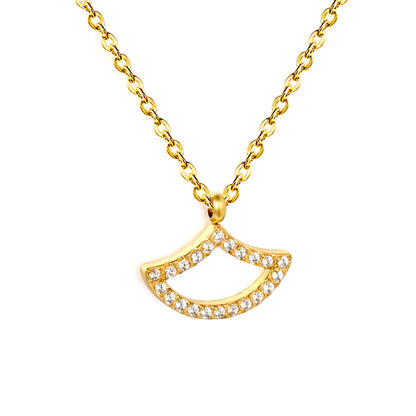Waterproof 304L Steel 1.2mm Width Chain Art Deco Fan Pave Choker Necklaces