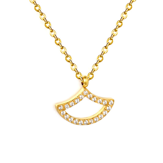Waterproof 304L Steel 1.2mm Width Chain Art Deco Fan Pave Choker Necklaces