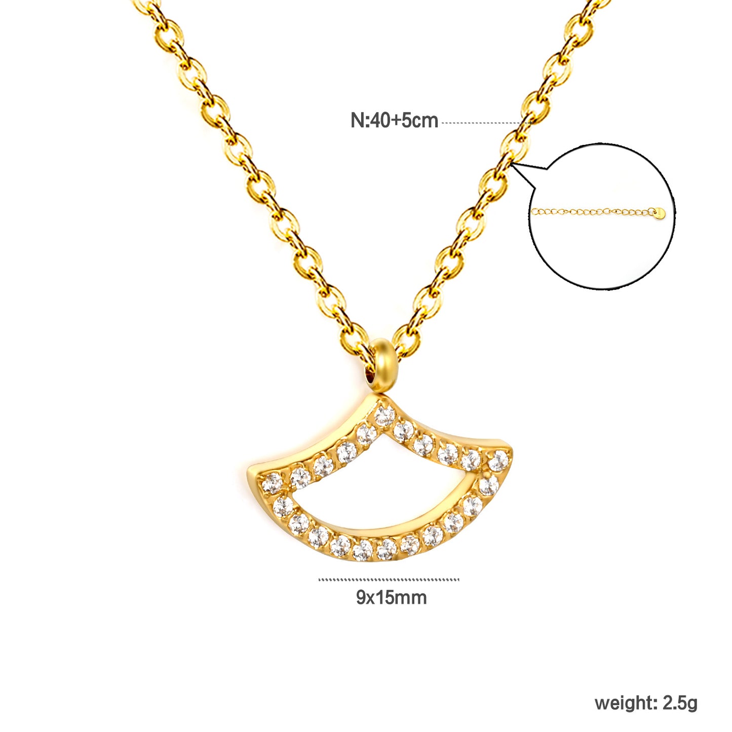 Waterproof 304L Steel 1.2mm Width Chain Art Deco Fan Pave Choker Necklaces