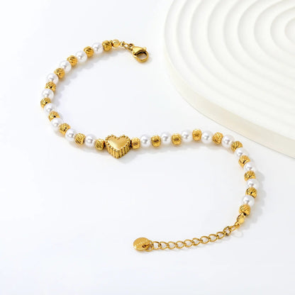 French Style Pearl Beaded Stainless Steel Bracelet