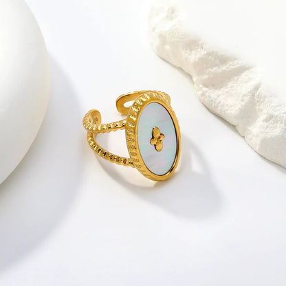 Gold 304L Stainless Steel Twisted Double-Circle Pearl Ring