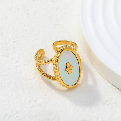 Gold 304L Stainless Steel Twisted Double-Circle Pearl Ring