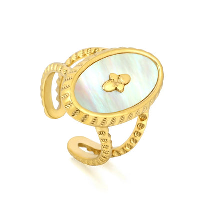 Gold 304L Stainless Steel Twisted Double-Circle Pearl Ring