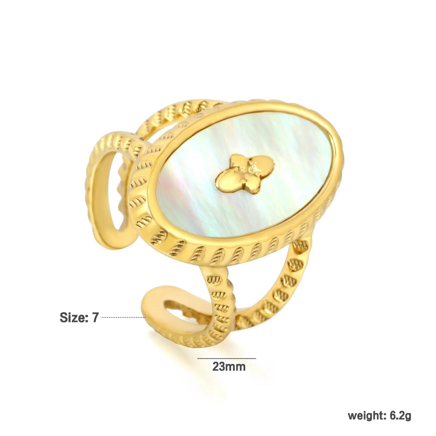 Gold 304L Stainless Steel Twisted Double-Circle Pearl Ring