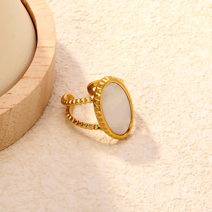 Gold 304L Stainless Steel Twisted Double-Circle Pearl Ring