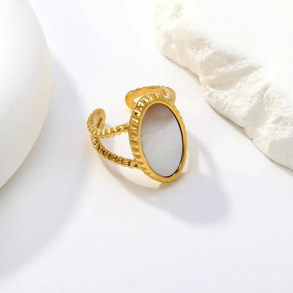 Gold 304L Stainless Steel Twisted Double-Circle Pearl Ring