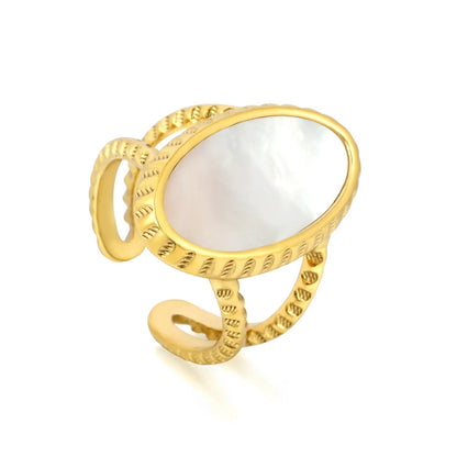 Gold 304L Stainless Steel Twisted Double-Circle Pearl Ring