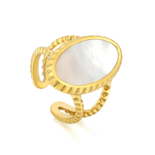 Gold 304L Stainless Steel Twisted Double-Circle Pearl Ring