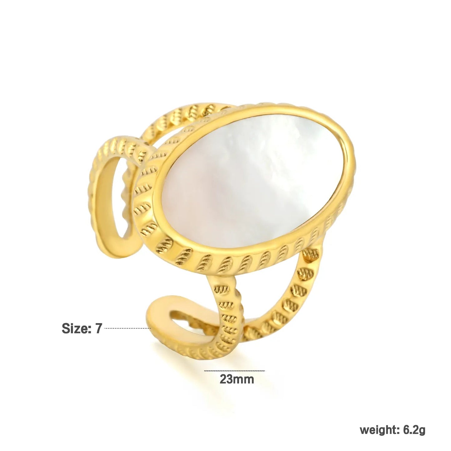 Gold 304L Stainless Steel Twisted Double-Circle Pearl Ring