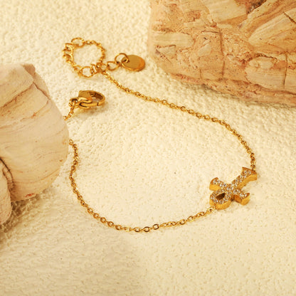 Gold Plated 304L Steel Ankh Bracelet Hypoallergenic Adjustable 17+3cm