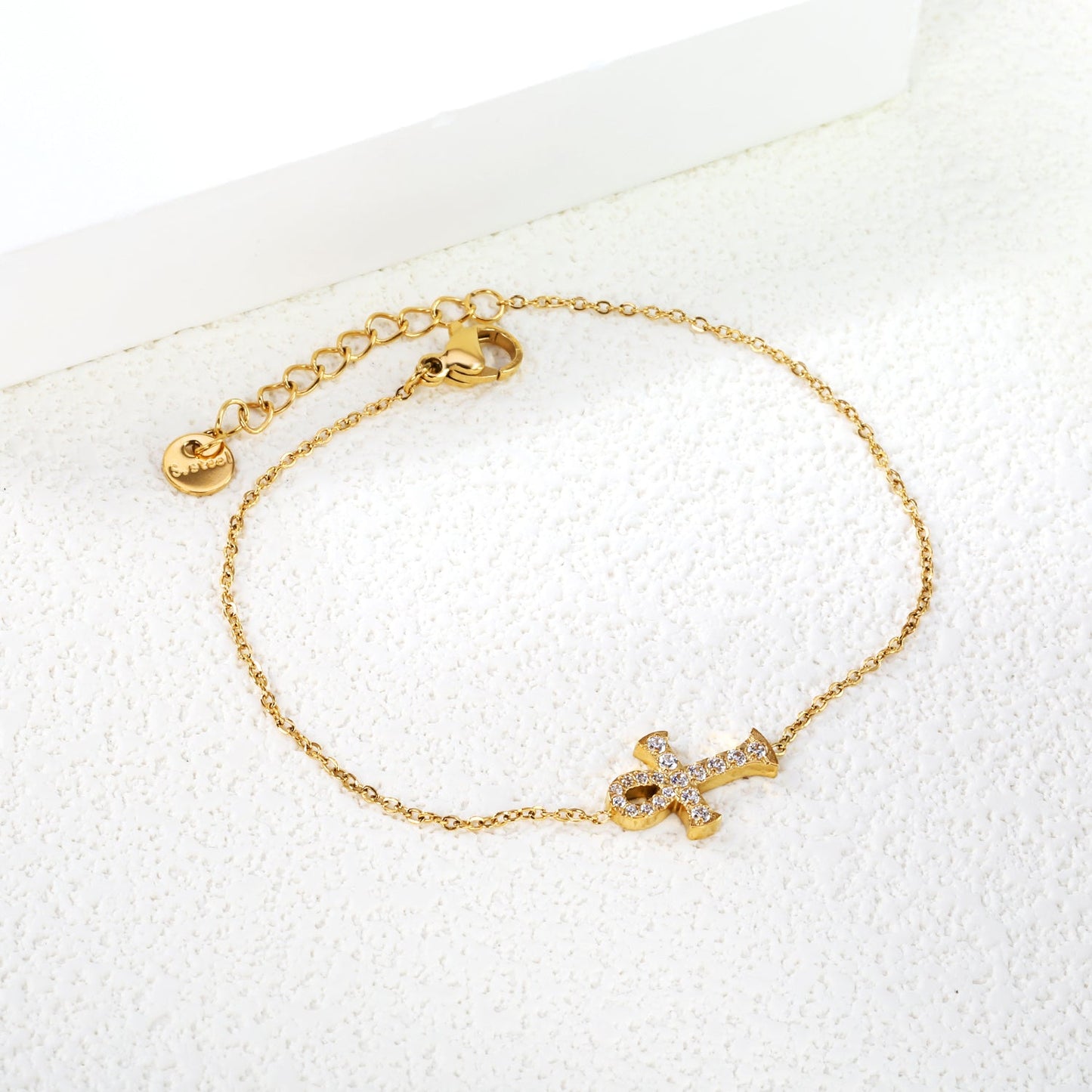 Gold Plated 304L Steel Ankh Bracelet Hypoallergenic Adjustable 17+3cm