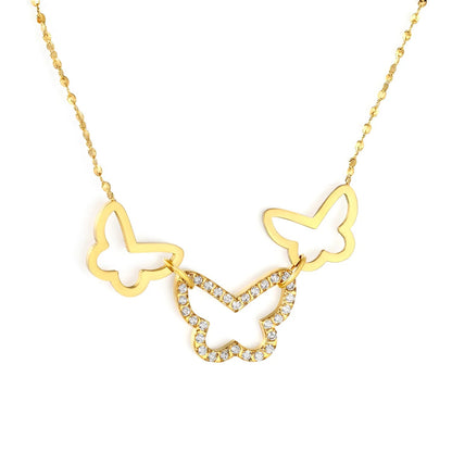 Gold Plated 3 Butterfly Pendant Necklace | Openwork + CZ Wings