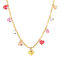 Gold Plated Colorful Heart Pendant Necklace | 6mm Plain + 6mm CZ Hearts 5.5g