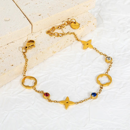 Gold Plated Multicolor Cubic Zirconia Bracelet | Clover & Star 10mm Charms