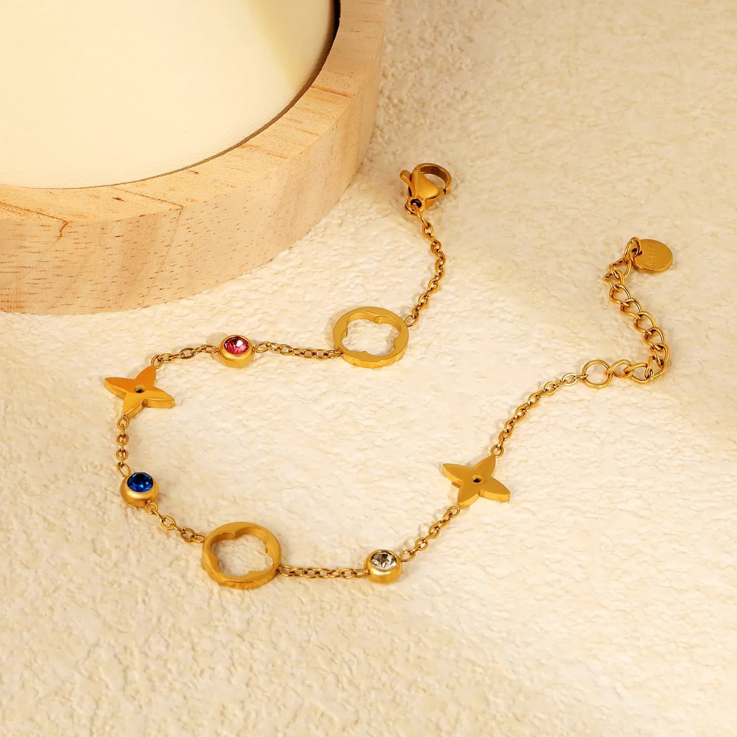 Gold Plated Multicolor Cubic Zirconia Bracelet | Clover & Star 10mm Charms