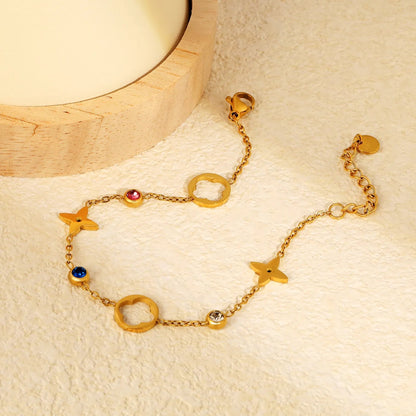 Gold Plated Multicolor Cubic Zirconia Bracelet | Clover & Star 10mm Charms