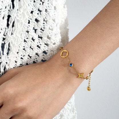 Gold Plated Multicolor Cubic Zirconia Bracelet | Clover & Star 10mm Charms