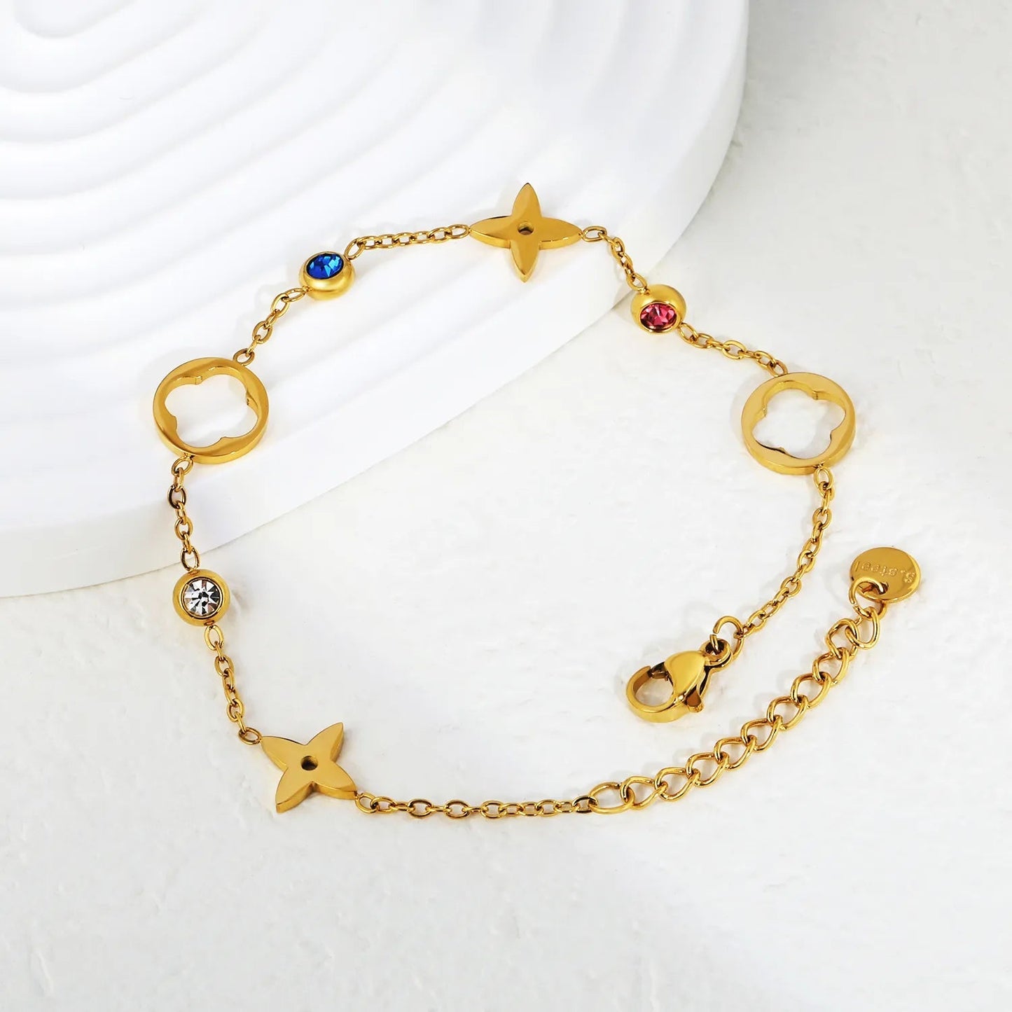 Gold Plated Multicolor Cubic Zirconia Bracelet | Clover & Star 10mm Charms
