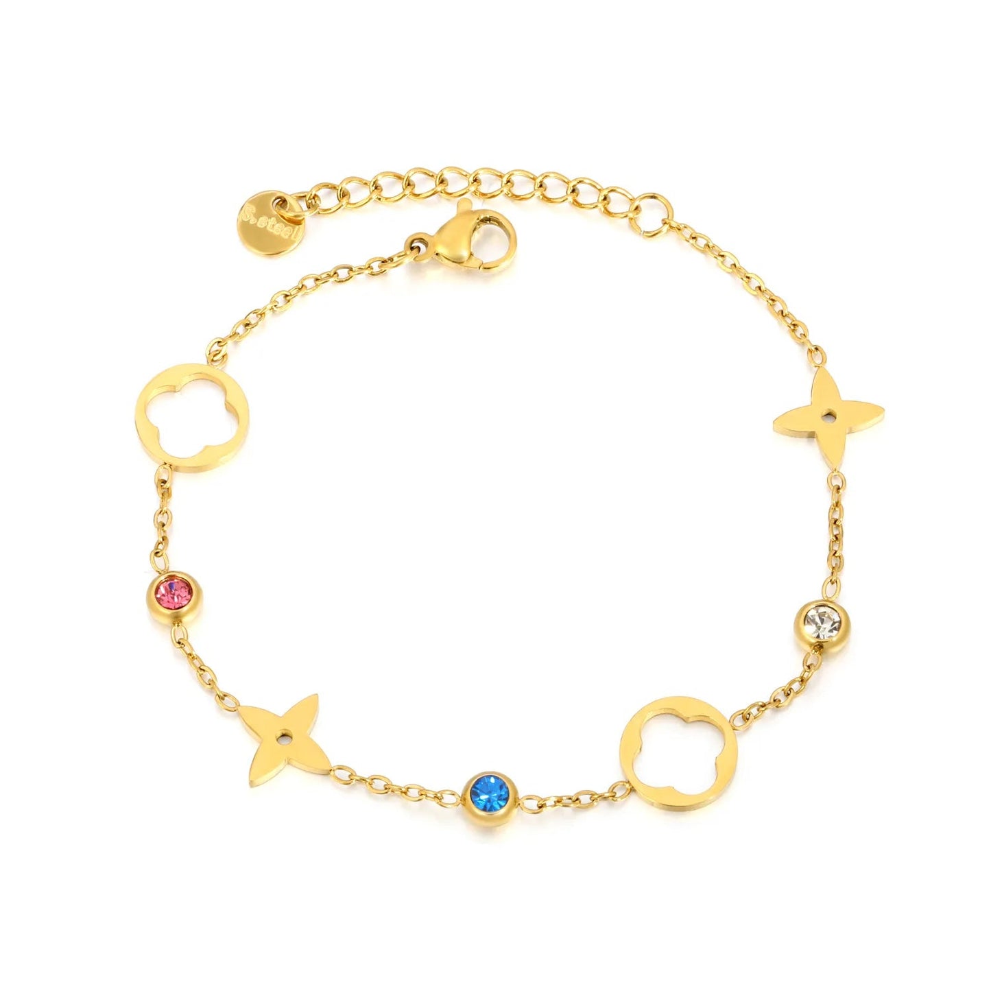 Gold Plated Multicolor Cubic Zirconia Bracelet | Clover & Star 10mm Charms