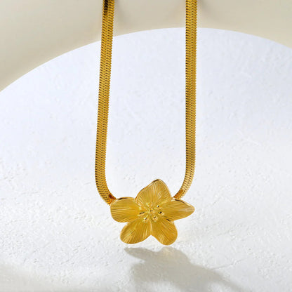 Stainless Steel Gold Large Flower Pendant & Snake Bone Chain Necklace Jewelry Supplier