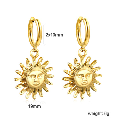 Gold earrings + sun pendant earrings jewelry supplierdimension diagram with measurements