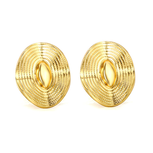 Golden oval wave piece earrings jewelry supplierHigh-resolution on white background