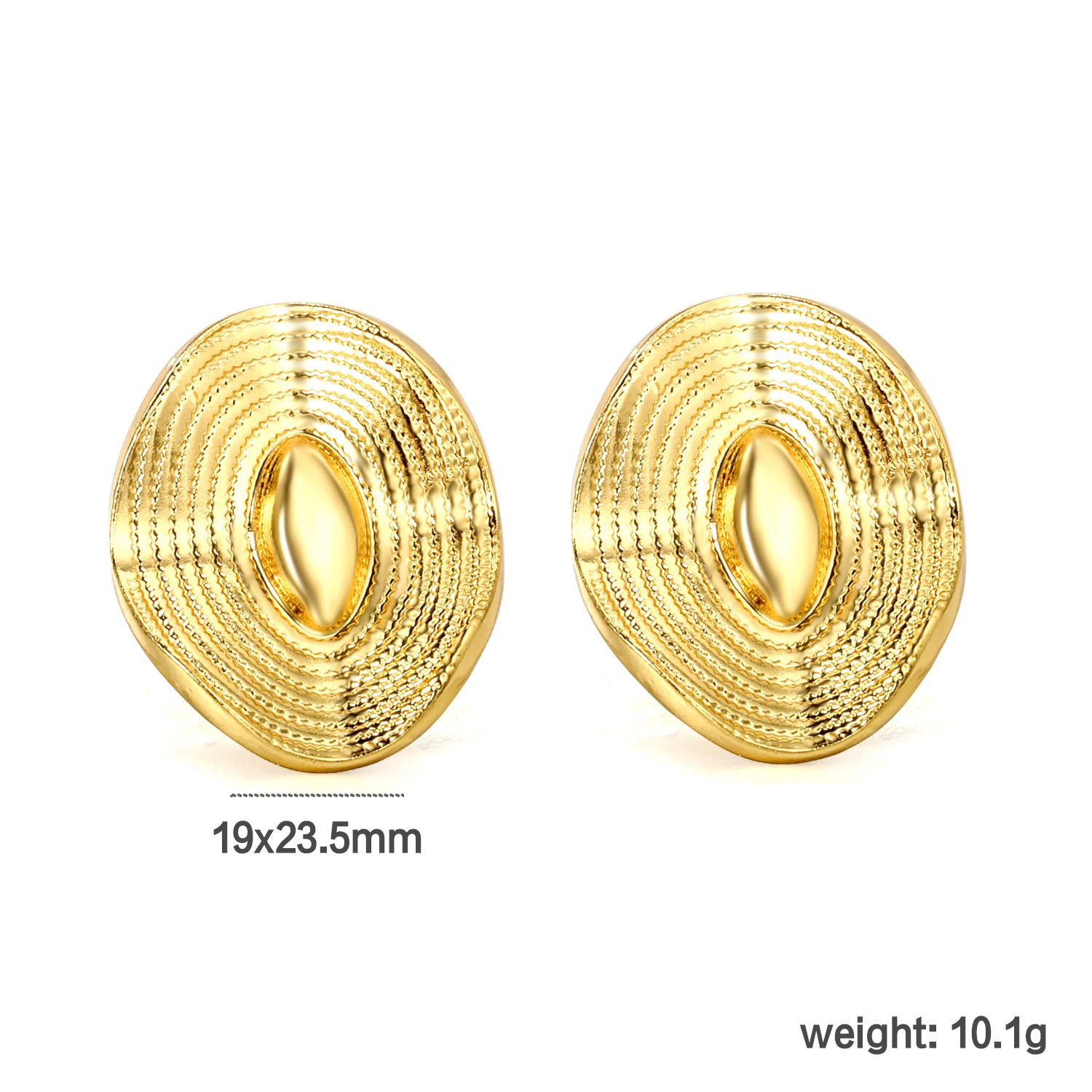 Golden oval wave piece earrings jewelry supplierdimension diagram with measurements