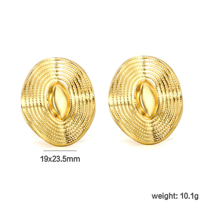 Golden oval wave piece earrings jewelry supplierdimension diagram with measurements