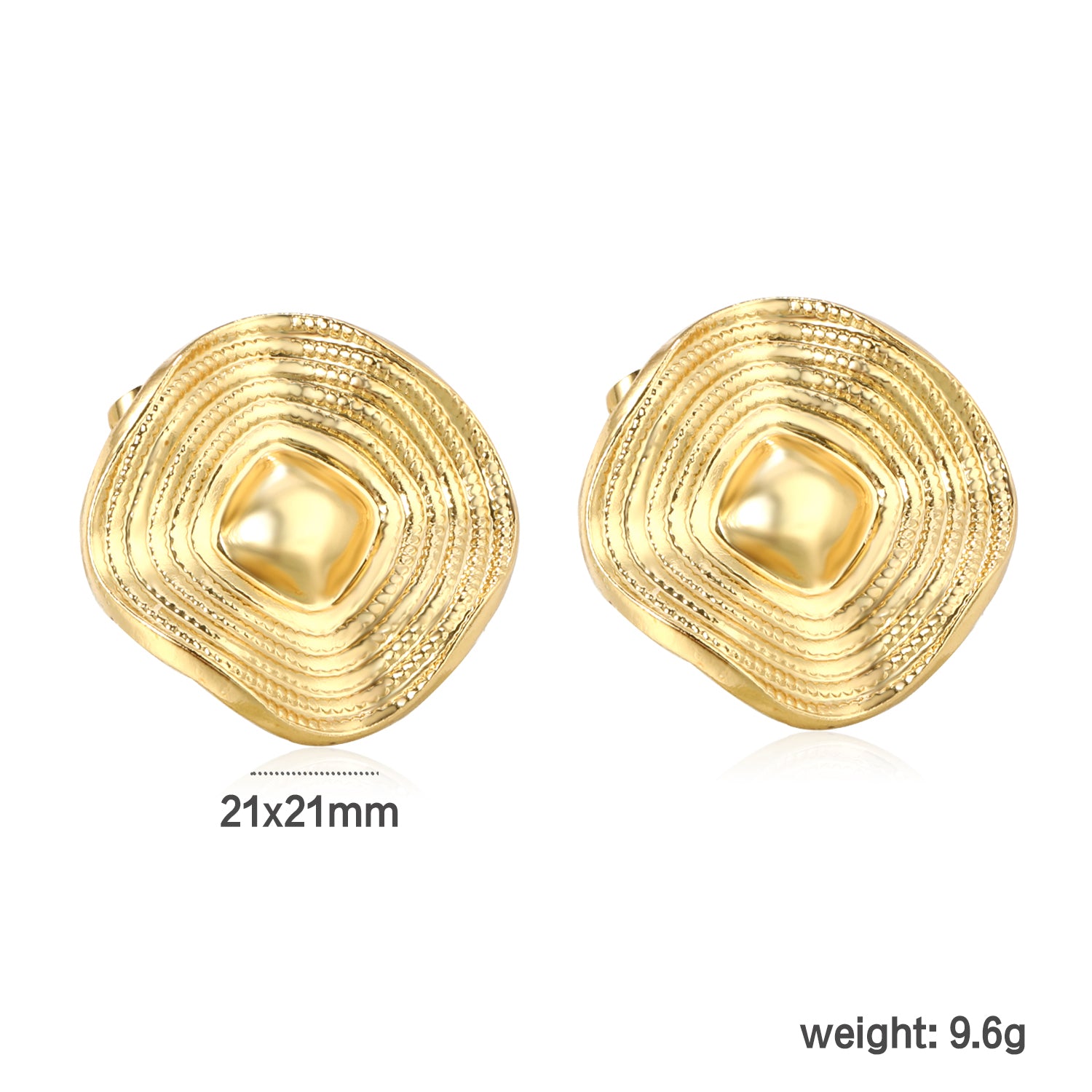 Golden square wavy piece earrings jewelry supplierdimension diagram with measurements