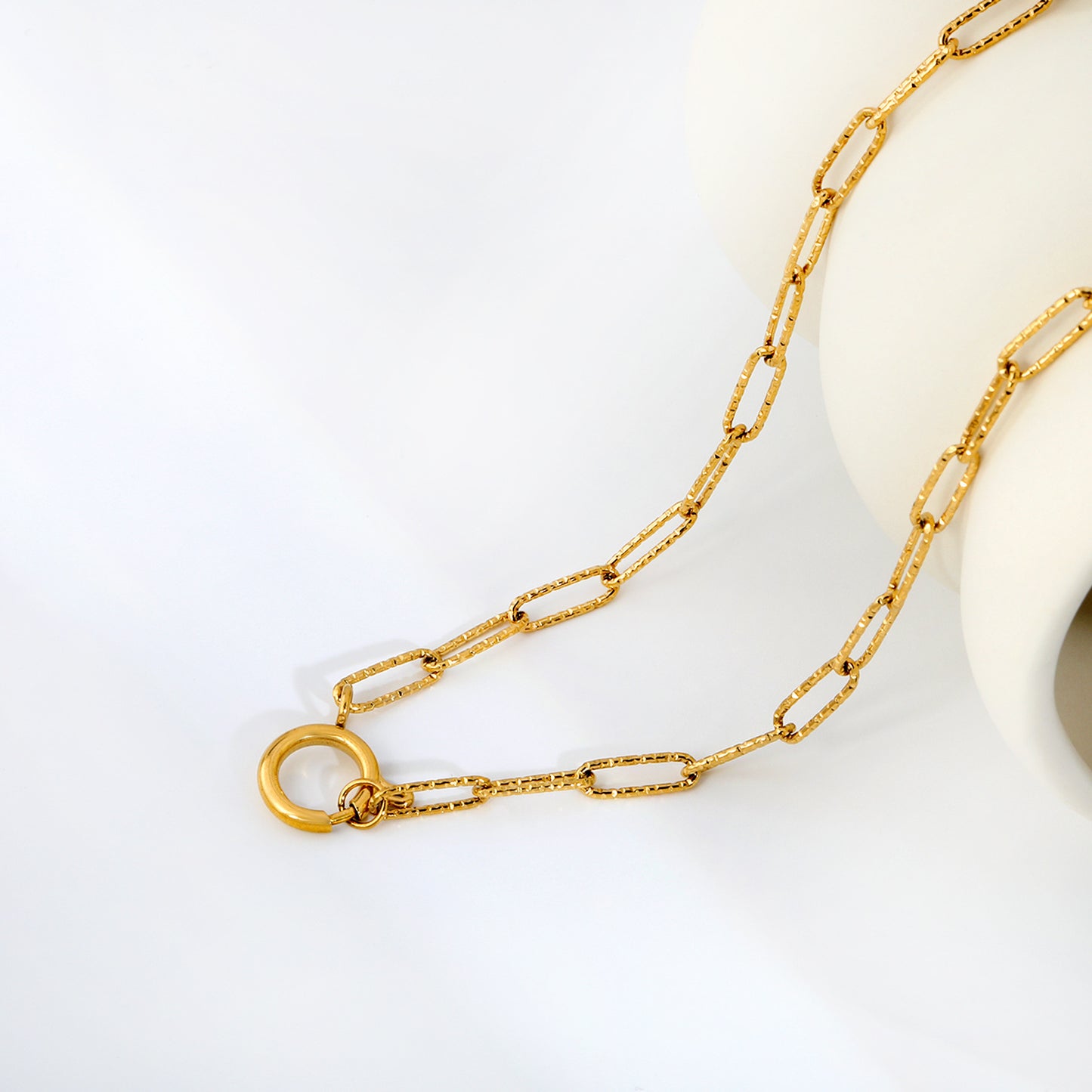 Minimalist Distressed Metal Oval Link Chain Albert Clasp Necklaces