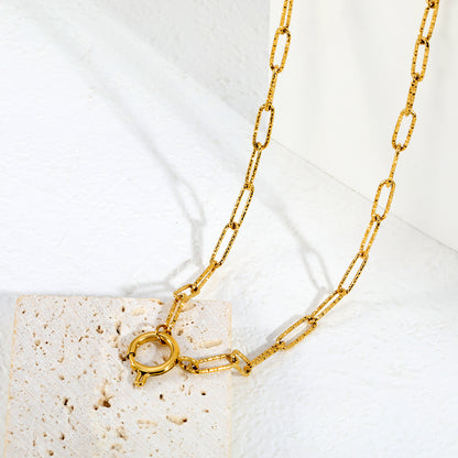 Minimalist Distressed Metal Oval Link Chain Albert Clasp Necklaces