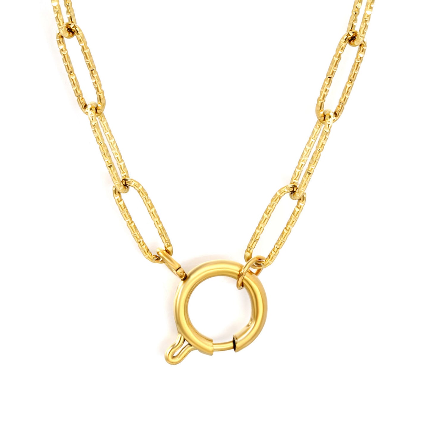 Minimalist Distressed Metal Oval Link Chain Albert Clasp Necklaces