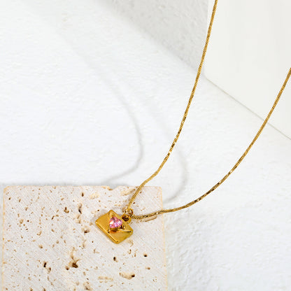 Sweet Romantic 3D Envelope Pendant Necklaces Pink Heart Jewel Choker