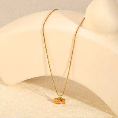 Sweet Romantic 3D Envelope Pendant Necklaces Pink Heart Jewel Choker