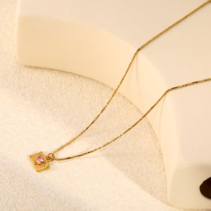Sweet Romantic 3D Envelope Pendant Necklaces Pink Heart Jewel Choker