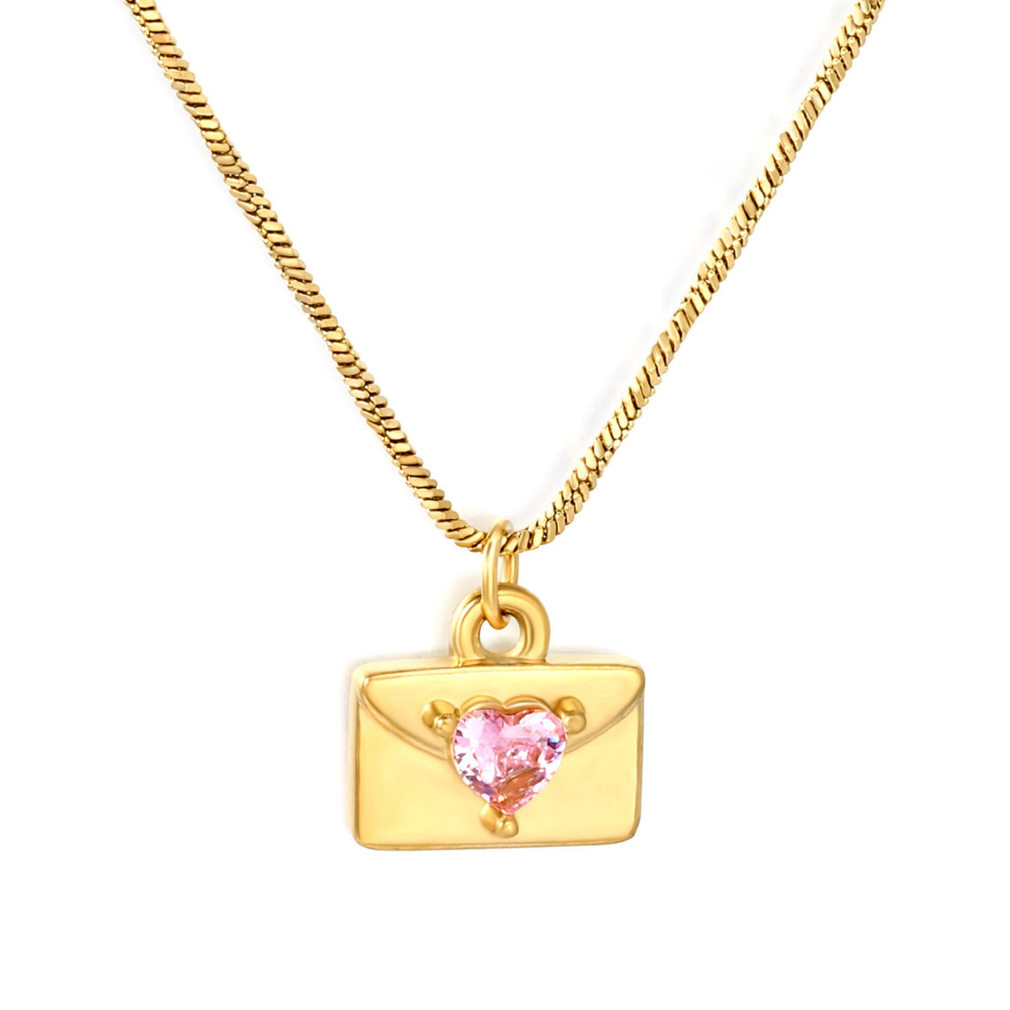 Sweet Romantic 3D Envelope Pendant Necklaces Pink Heart Jewel Choker