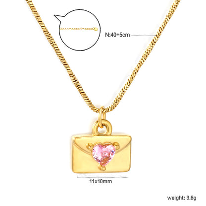 Sweet Romantic 3D Envelope Pendant Necklaces Pink Heart Jewel Choker