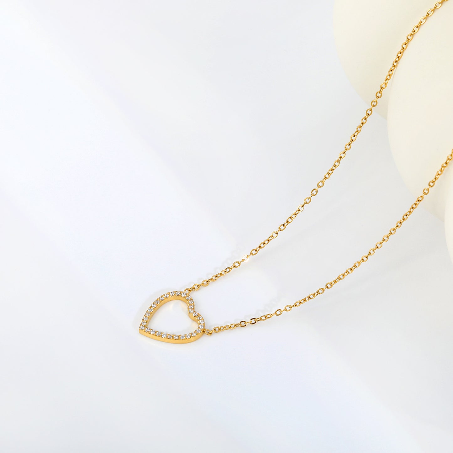 Bulk Order 304L Steel Hollow Heart Pave Pendant Necklaces