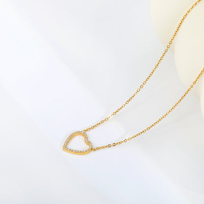 Bulk Order 304L Steel Hollow Heart Pave Pendant Necklaces