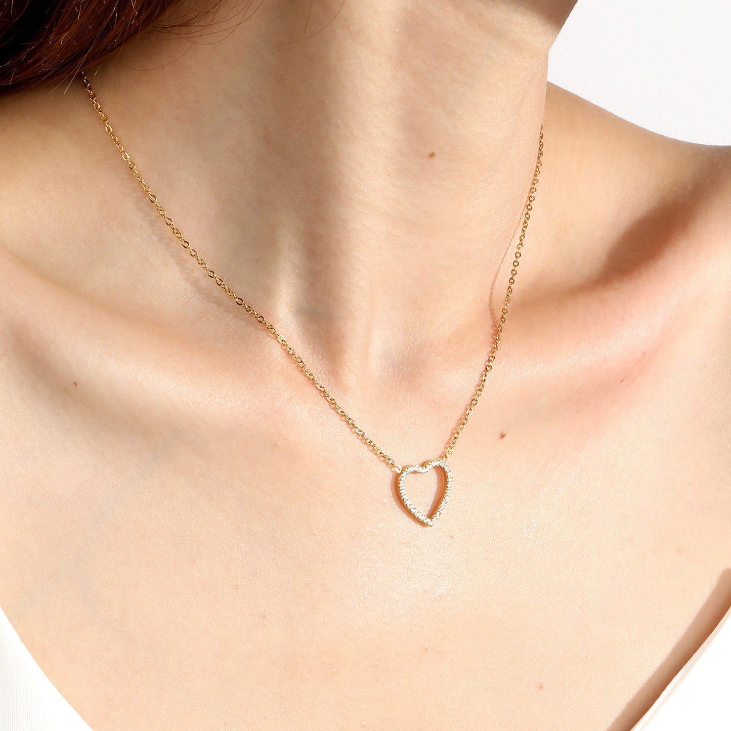 Bulk Order 304L Steel Hollow Heart Pave Pendant Necklaces