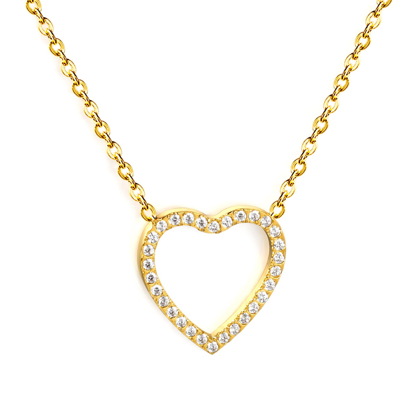 Bulk Order 304L Steel Hollow Heart Pave Pendant Necklaces