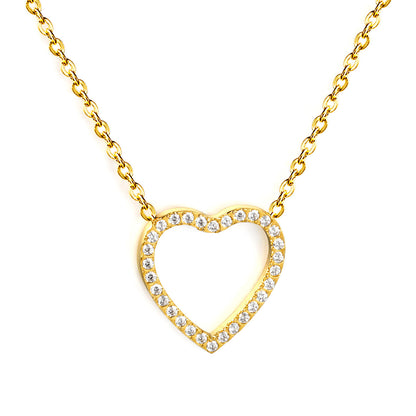 Bulk Order 304L Steel Hollow Heart Pave Pendant Necklaces