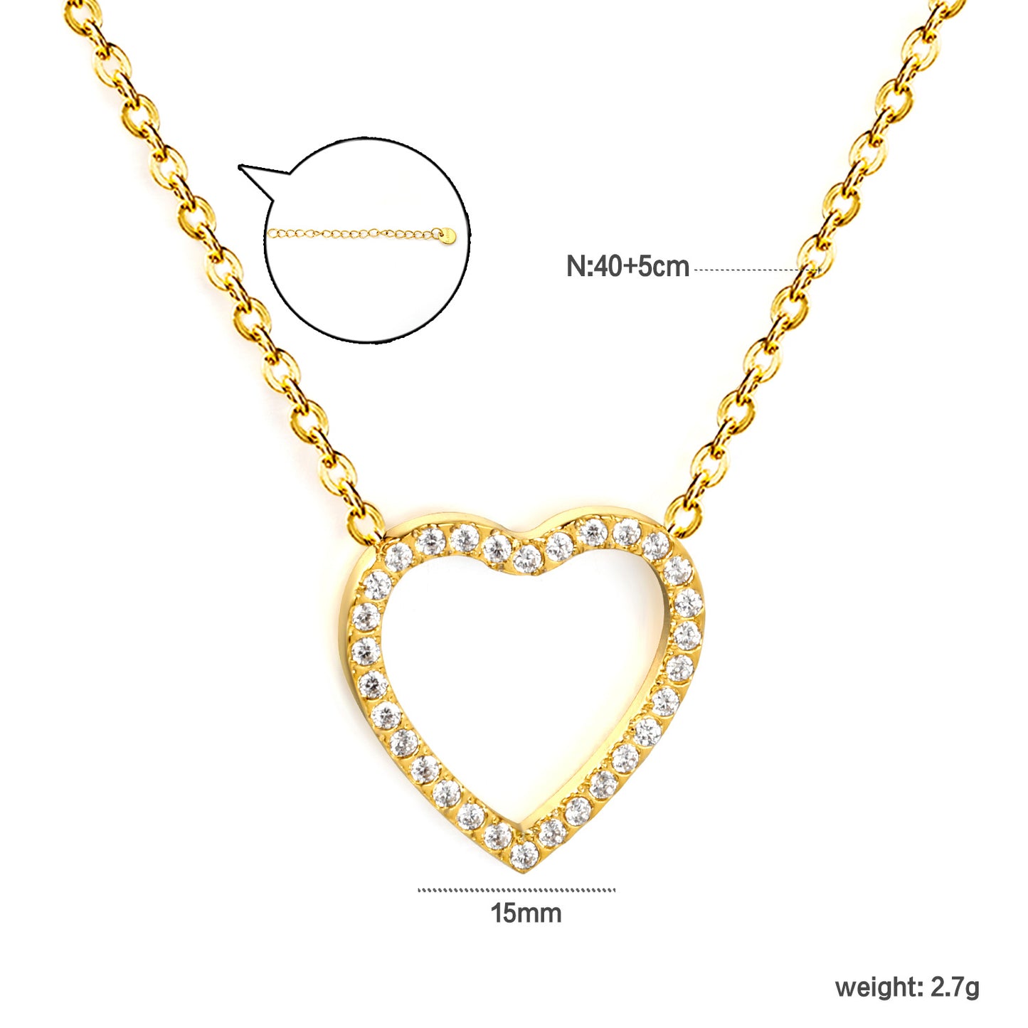 Bulk Order 304L Steel Hollow Heart Pave Pendant Necklaces