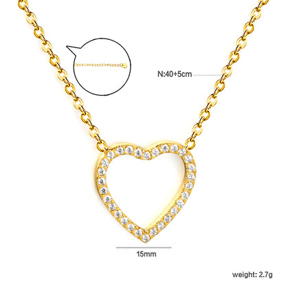 Bulk Order 304L Steel Hollow Heart Pave Pendant Necklaces