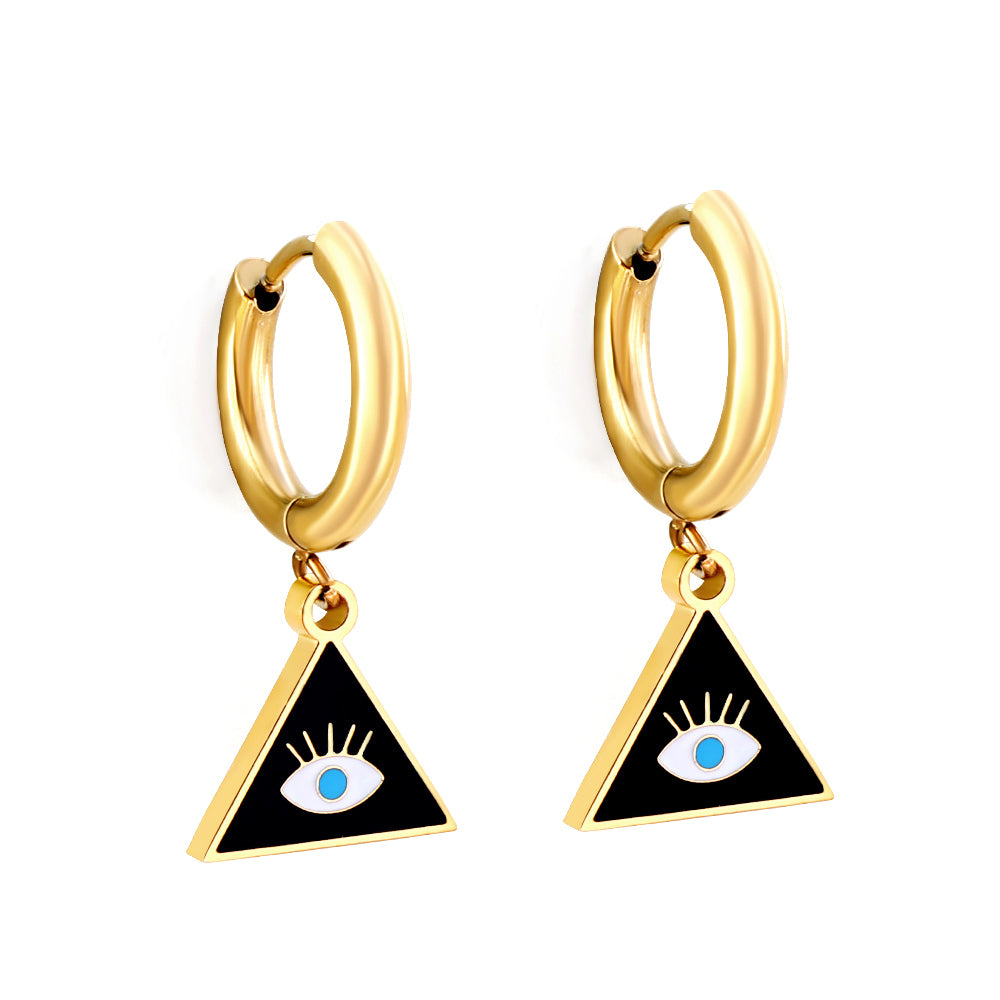 Wholesale 18K Gold Evil - eye Triangle Hoop Earrings Stylish Design