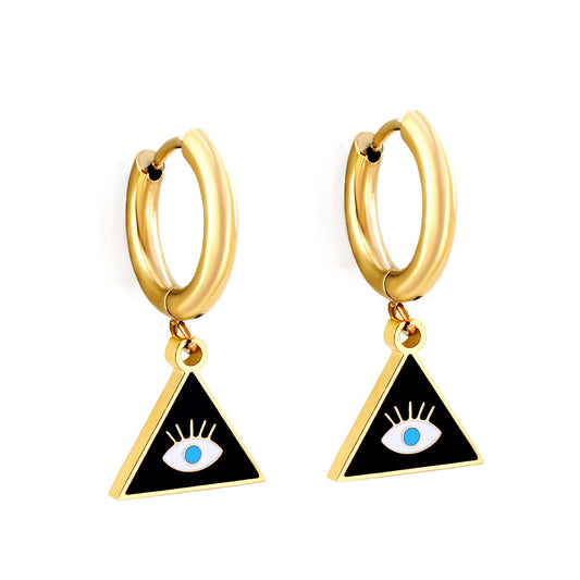 Wholesale 18K Gold Evil - eye Triangle Hoop Earrings Stylish Design